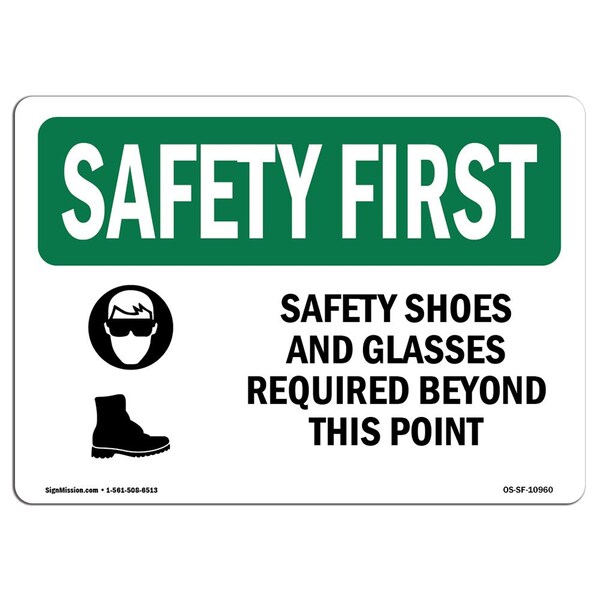 OSHA Sign, Shoes And Glasses Required, 5in X 3.5in Decal, 10PK, 5" W, 3.5" H, Landscape, PK10